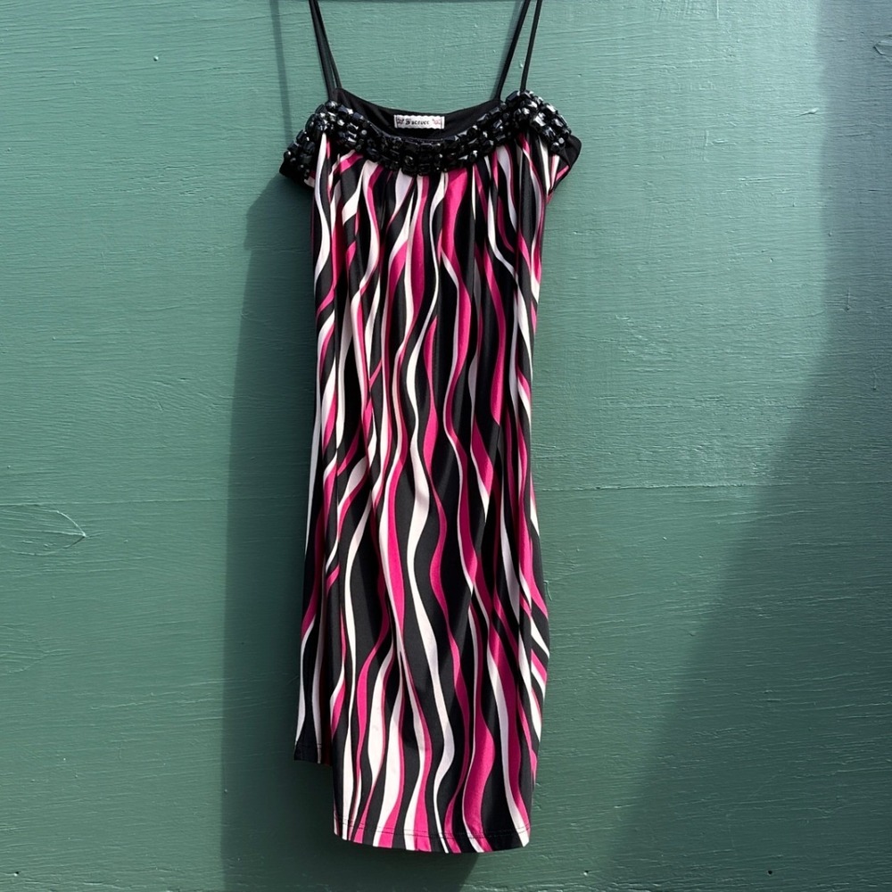Forever 21 Vintage Women Indie Sleeze Mini Dress Pink Black Stripe Beaded M